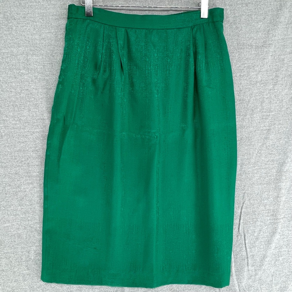 Adrianna Papell VTG Emerald Green 100% Silk Skirt Suit Set Sz 16 Bows Co-Ord 90s - Picture 7 of 14